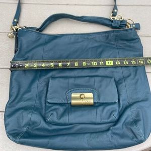 Teal leather coach hand bag, crossbody bag